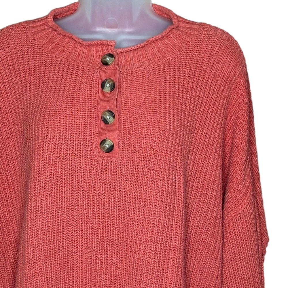 American Eagle Sweater Womens Large Coral Cropped Henley Y2K Coquette Streetwear - Picture 2 of 12